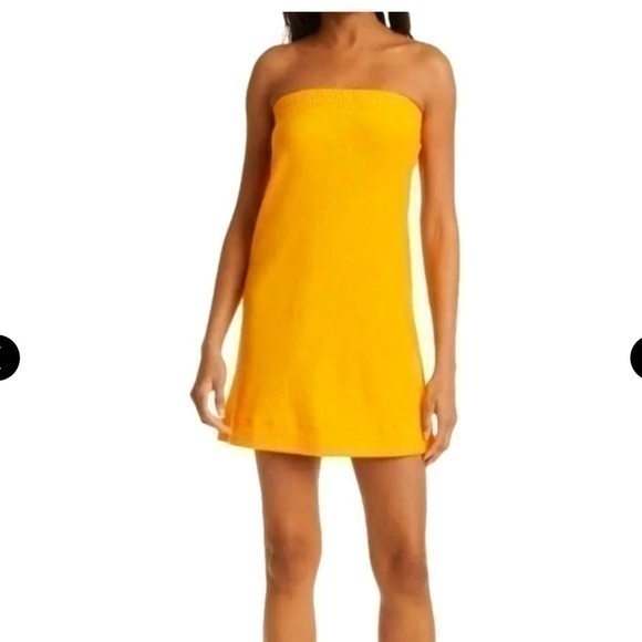 SIMON MILLER  Yellow Poi Strapless French Terry Mini Casual Dress - Picture 1 of 7